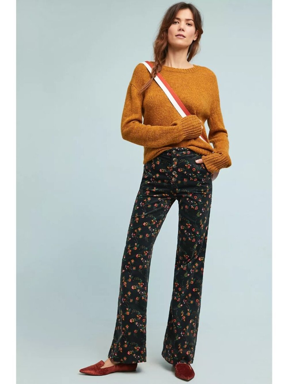 Anthropologie Pilcro Black Floral Corduroy High-Rise Wide-Leg Jeans Size 27